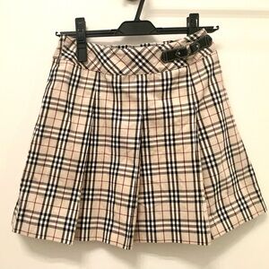 Burberry London plaid check pleated mini skirt 100% cotton beige XS